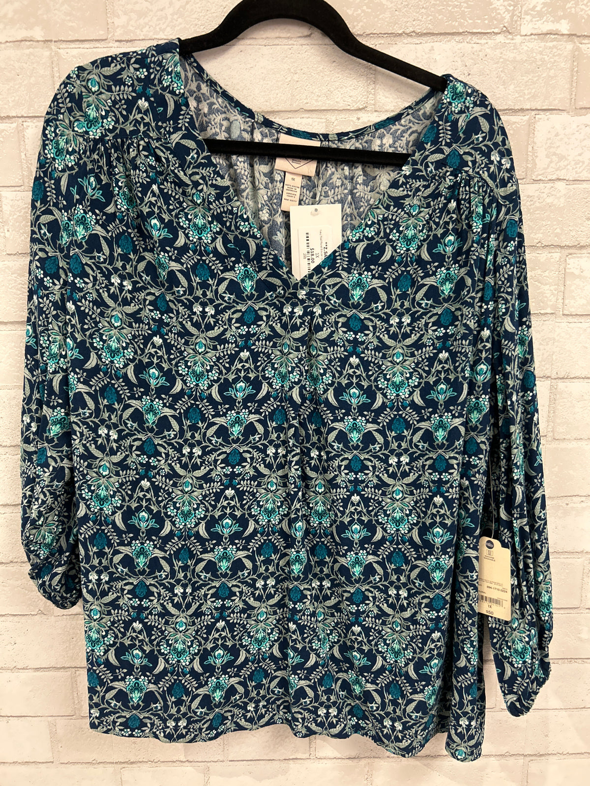 Navy Teal Floral Blouse - St Johns Bay (NWT)