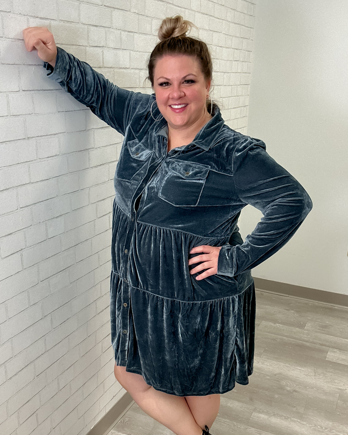 Silent Night Button Down Velvet Dress