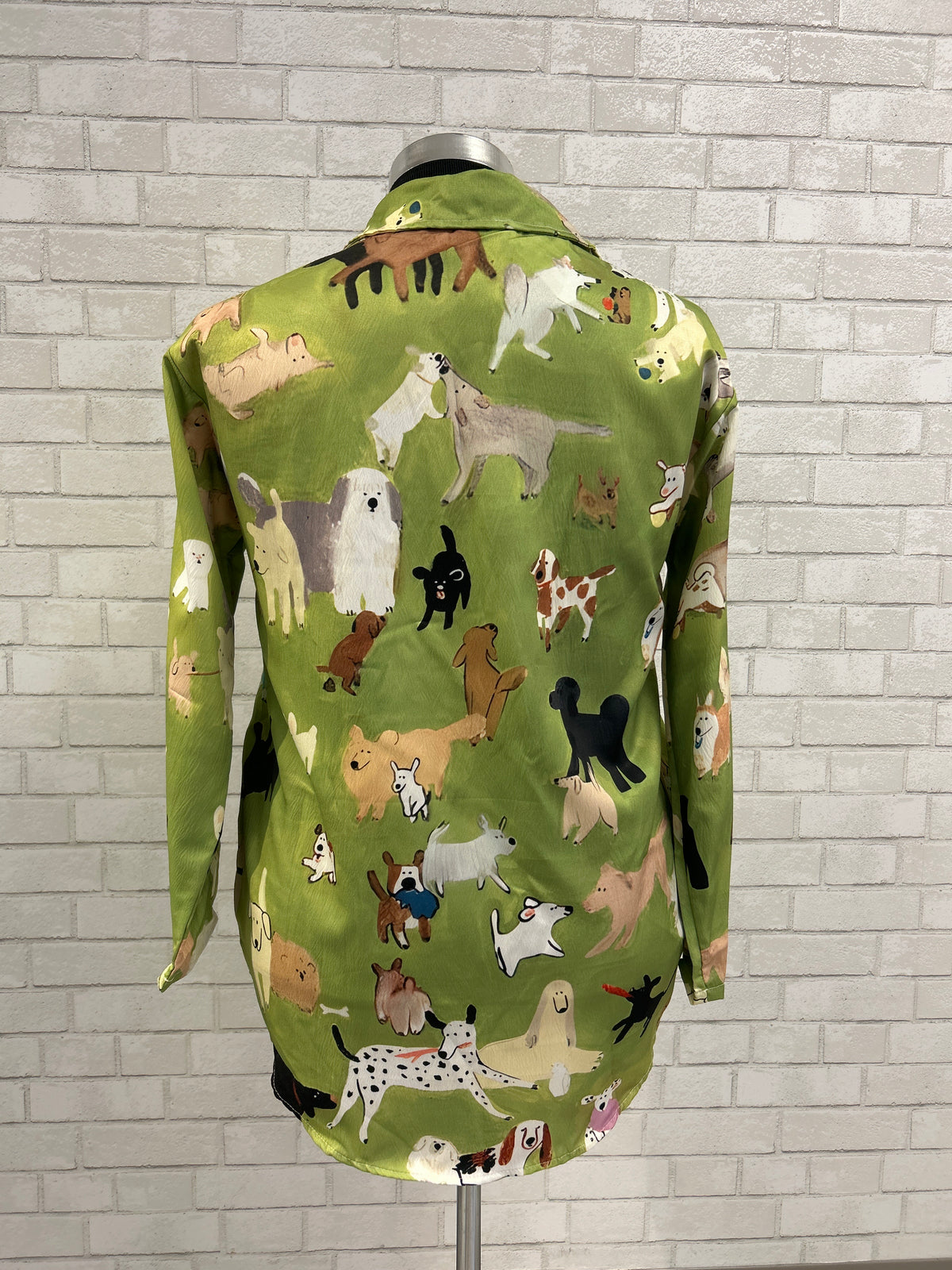 Green Dog Print 1/2 Button Blouse