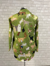 Green Dog Print 1/2 Button Blouse