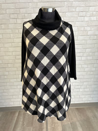 Black/White Plaid Cowl Tunic - Emerald