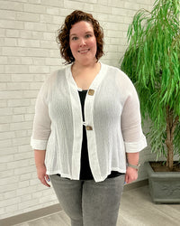 Cotton Mesh Cardigan with 2 Buttons | White