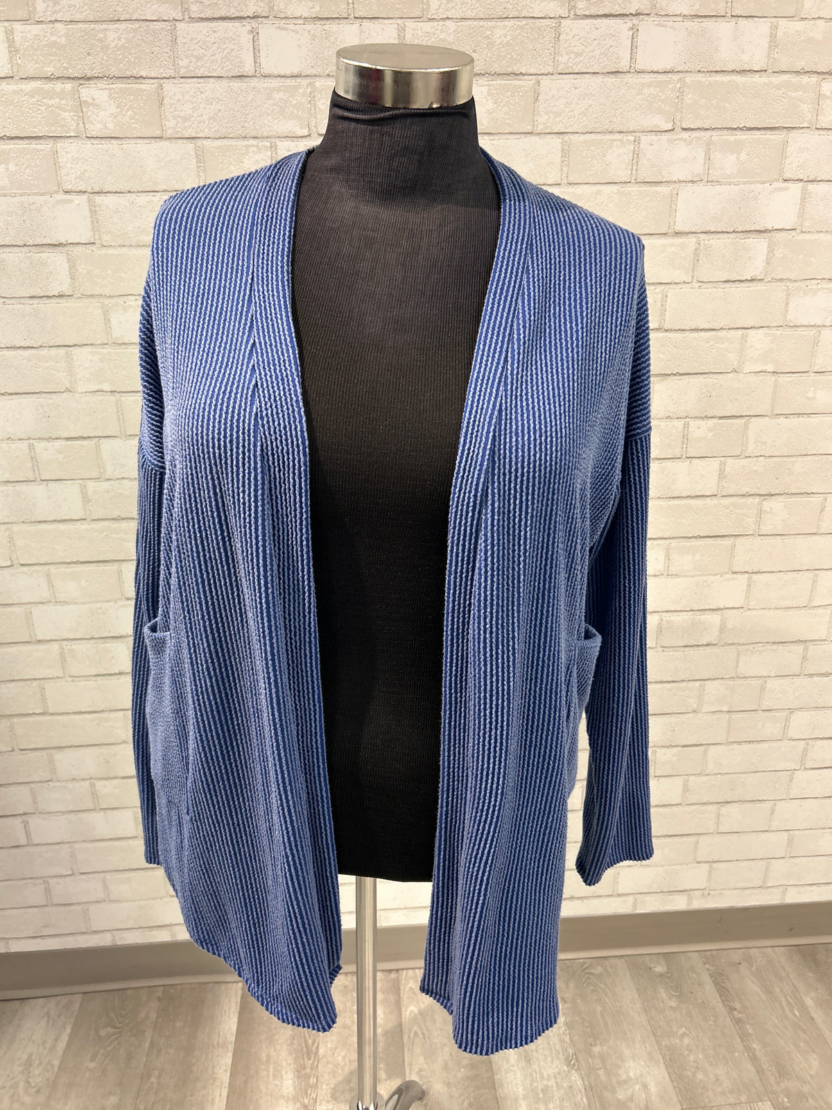 Blue Ribbed Cardigan - Heimish