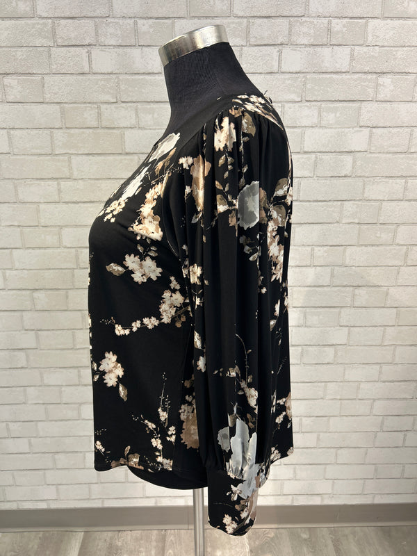 Black Abstract Floral Top - Karen Kane