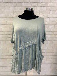 Soft Teal Crinkle Layered Pocket Tee - Chalet