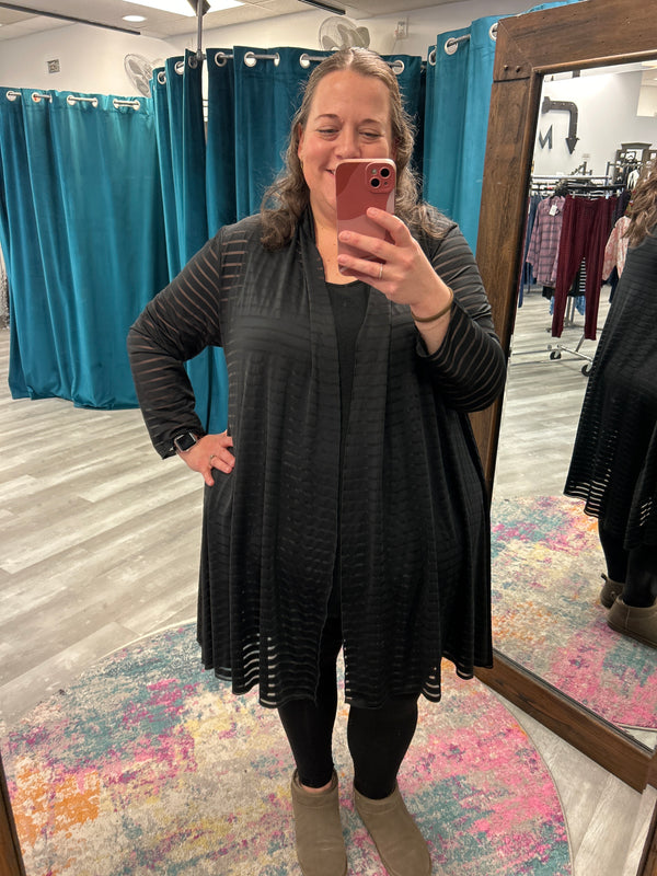 Black Sheer Stripe Mesh Cardigan - Kozan