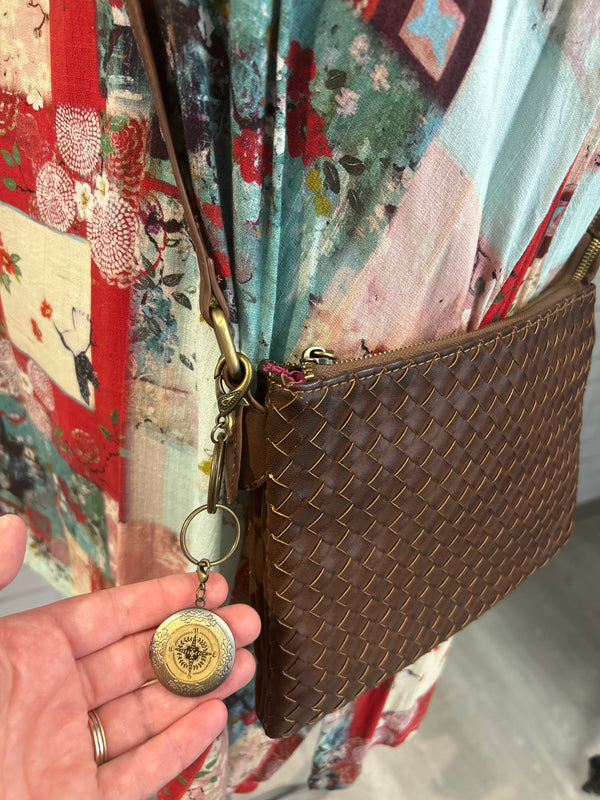 Brown Leather Woven Purse