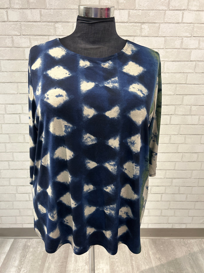 Navy/Green Printed Top - Clara Sun Woo