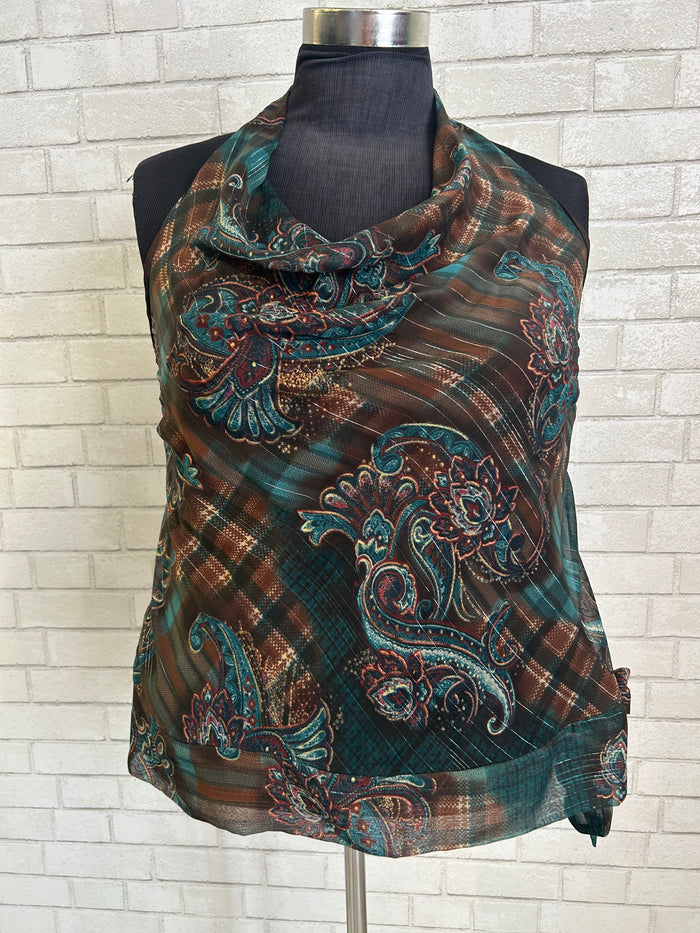 Brown Plaid/Paisley Halter Top - Lane Bryant