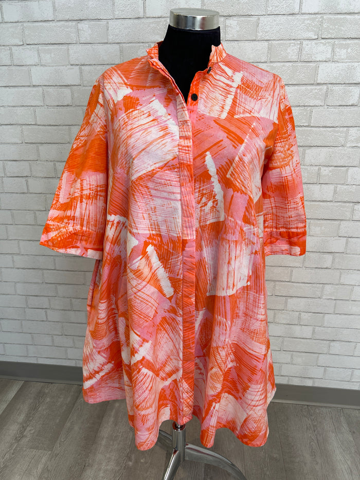 Orange/Pink/White Printed Button Front Tunic/Dress - Zuri