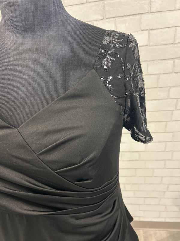 Black Sequin Sleeve Formal Dress