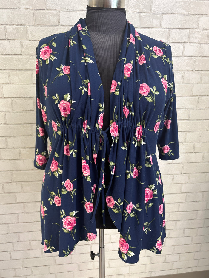 Navy Floral Cardigan - Kiyonna