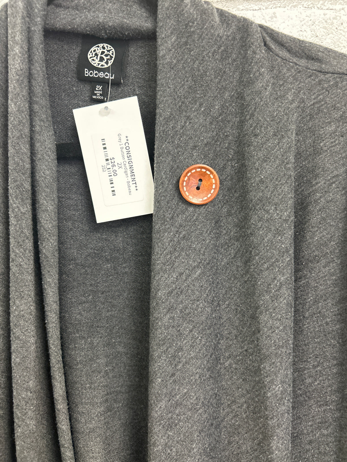 Grey 1 Button Cardigan - Bobeau