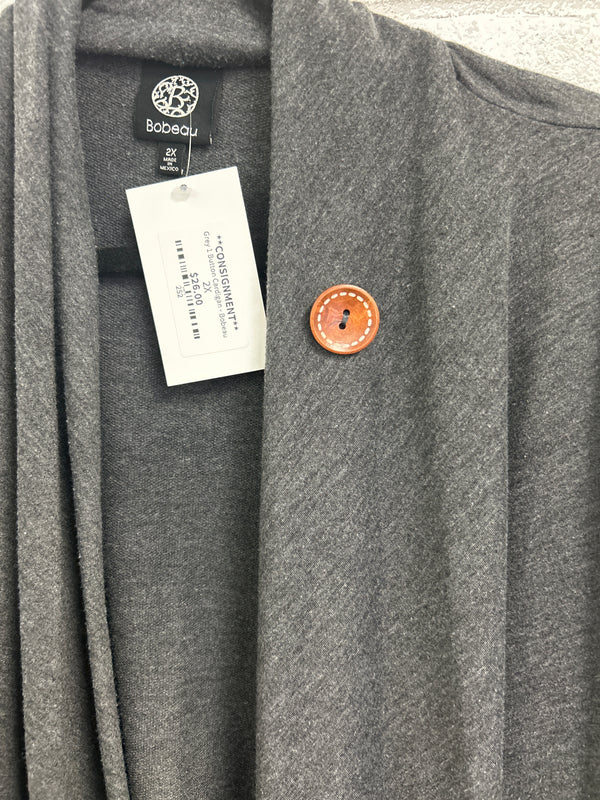 Grey 1 Button Cardigan - Bobeau