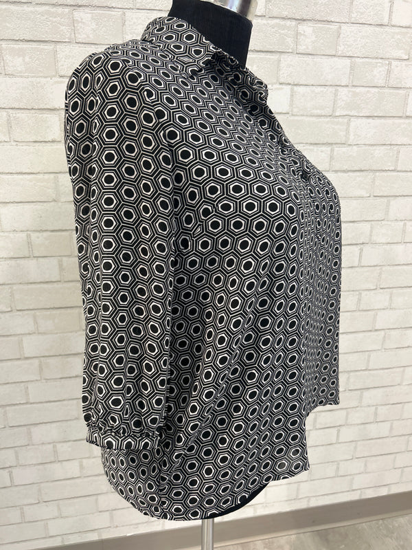 Black/White Geo Print Blouse - Rose & Olive