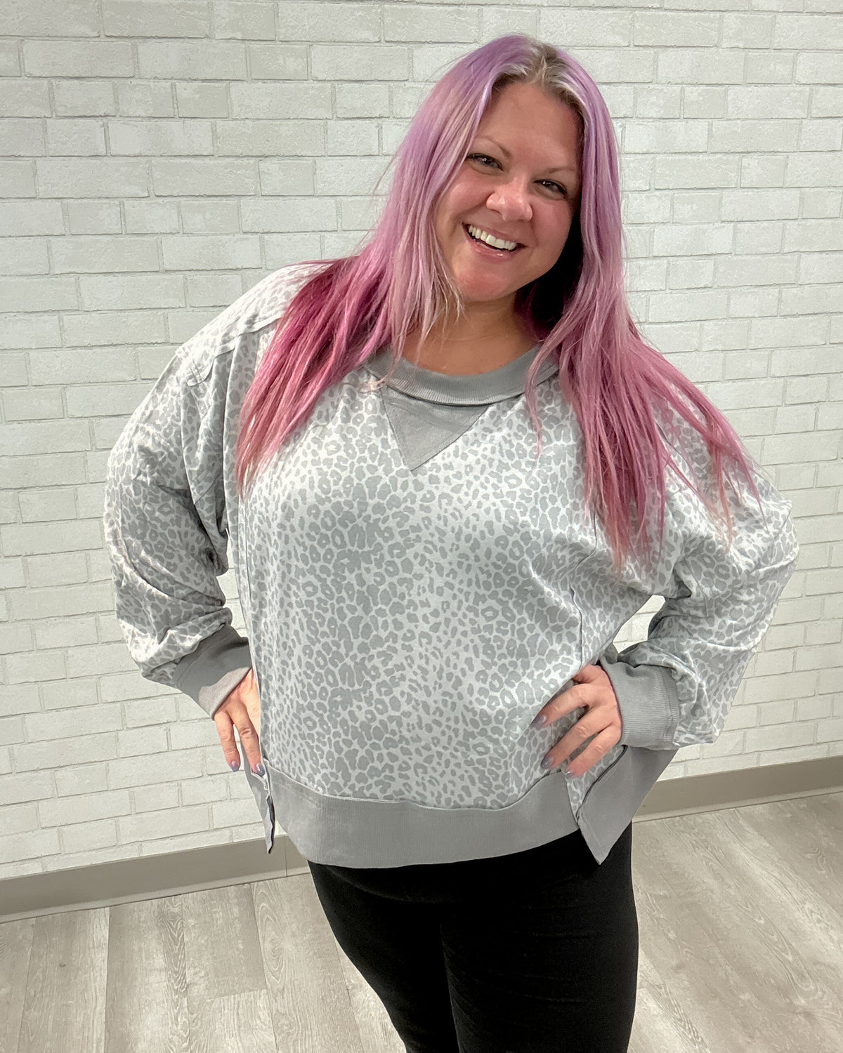 Leopard Print Pullover | Grey