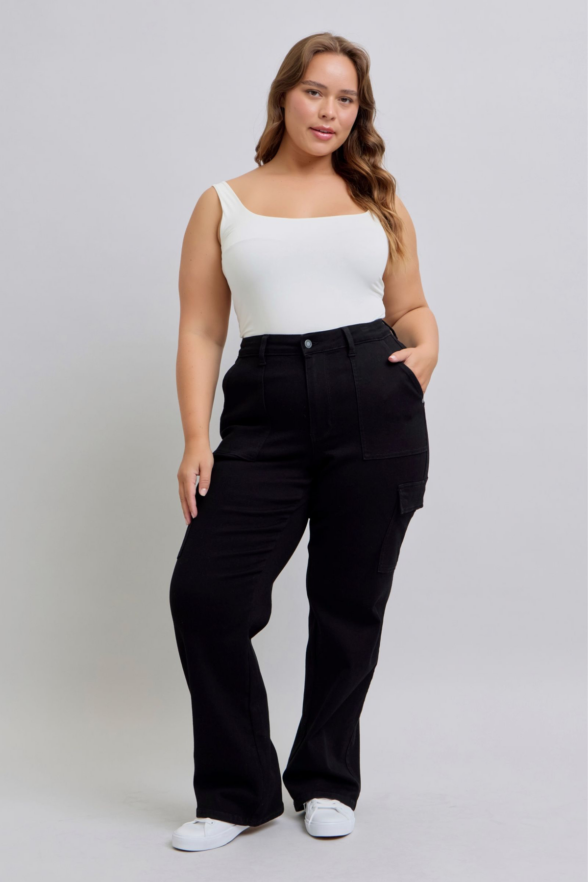 High Waist Cargo Wide Leg Jeans | Black
