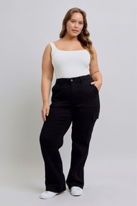 High Waist Cargo Wide Leg Jeans | Black