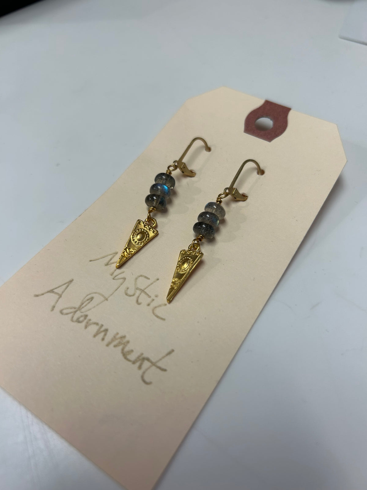 Labradorite & Gold Triangle Drop Earrings