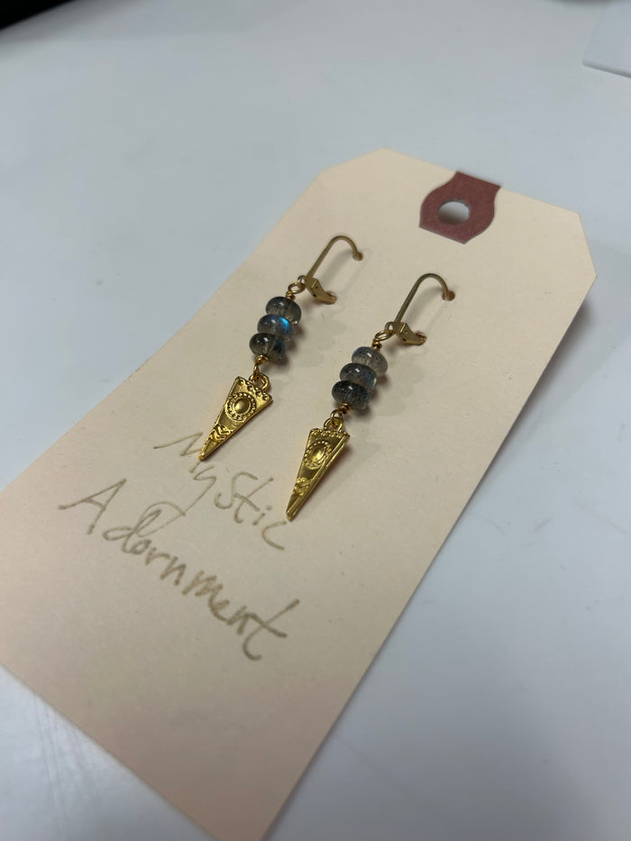 Labradorite & Gold Triangle Drop Earrings
