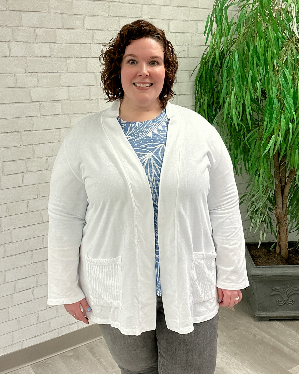 French Terry Kimono Jacket with Patch Pockets | White