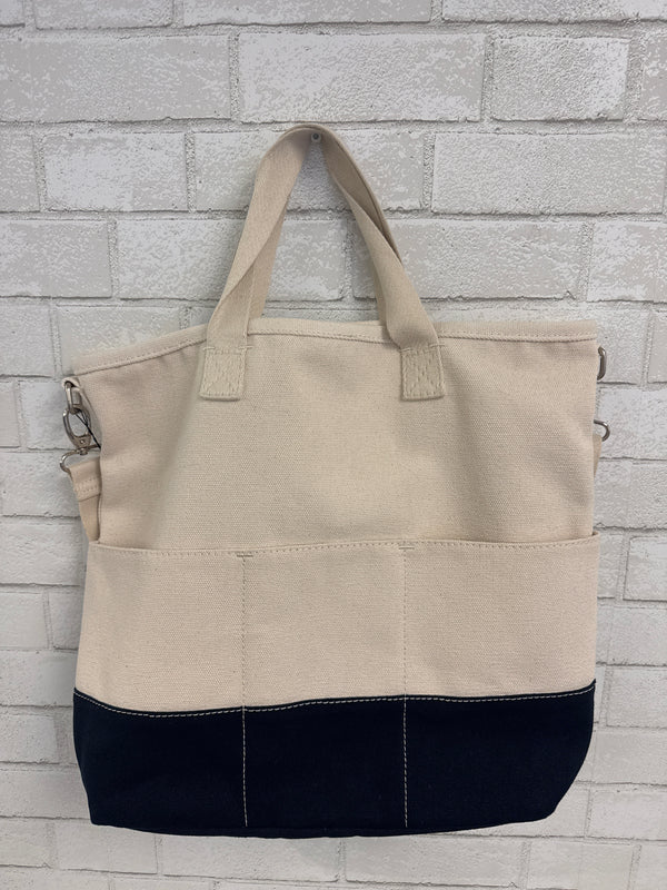 Navy/Oat Beach Bag - Lands End