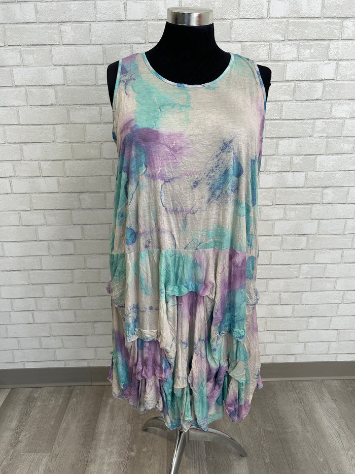 Teal/Purple Tie Dye Dress - Reina Lee