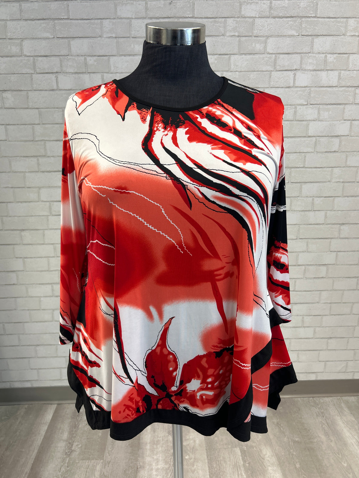Red/Coral Abstract Print Top - Caribe