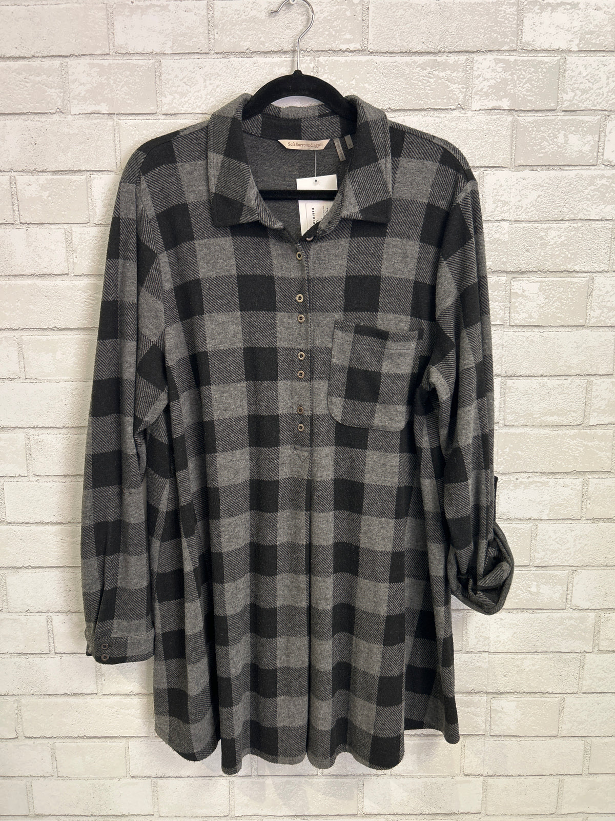 Grey/Black Plaid Button Up - Soft Surroundings