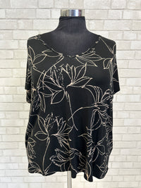 Black Leaf Print V-Neck Top - Calvin Klein