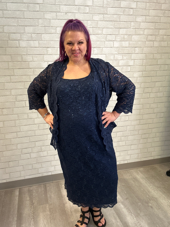 Navy Special Occasion Dress + Jacket - Alex Evenings
