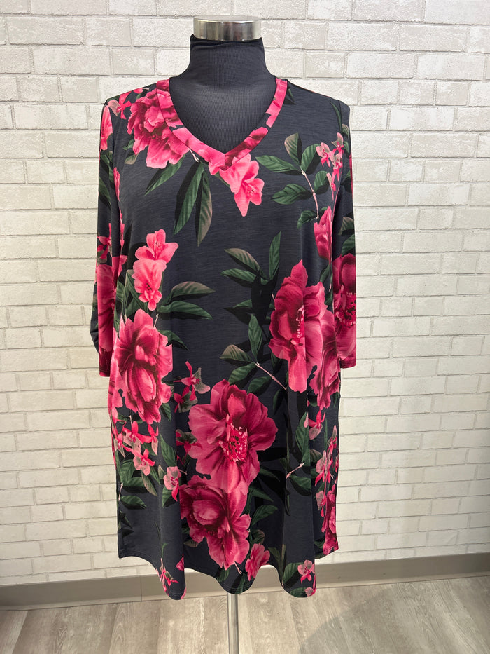 Grey Pink Floral Dress - Dear Scarlett