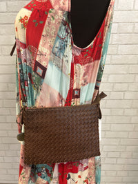 Brown Leather Woven Purse