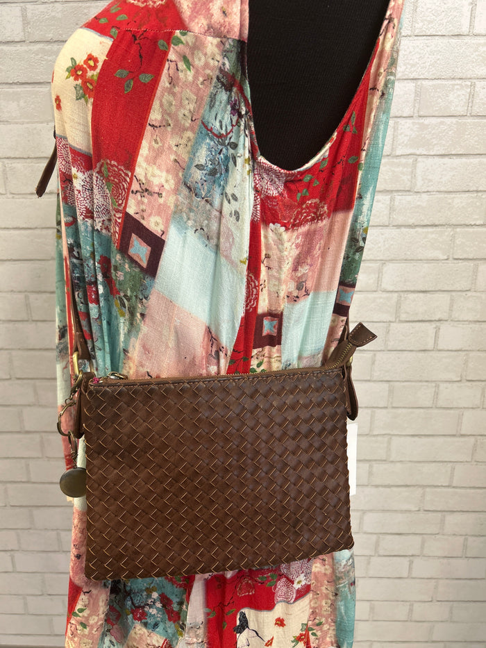 Brown Leather Woven Purse