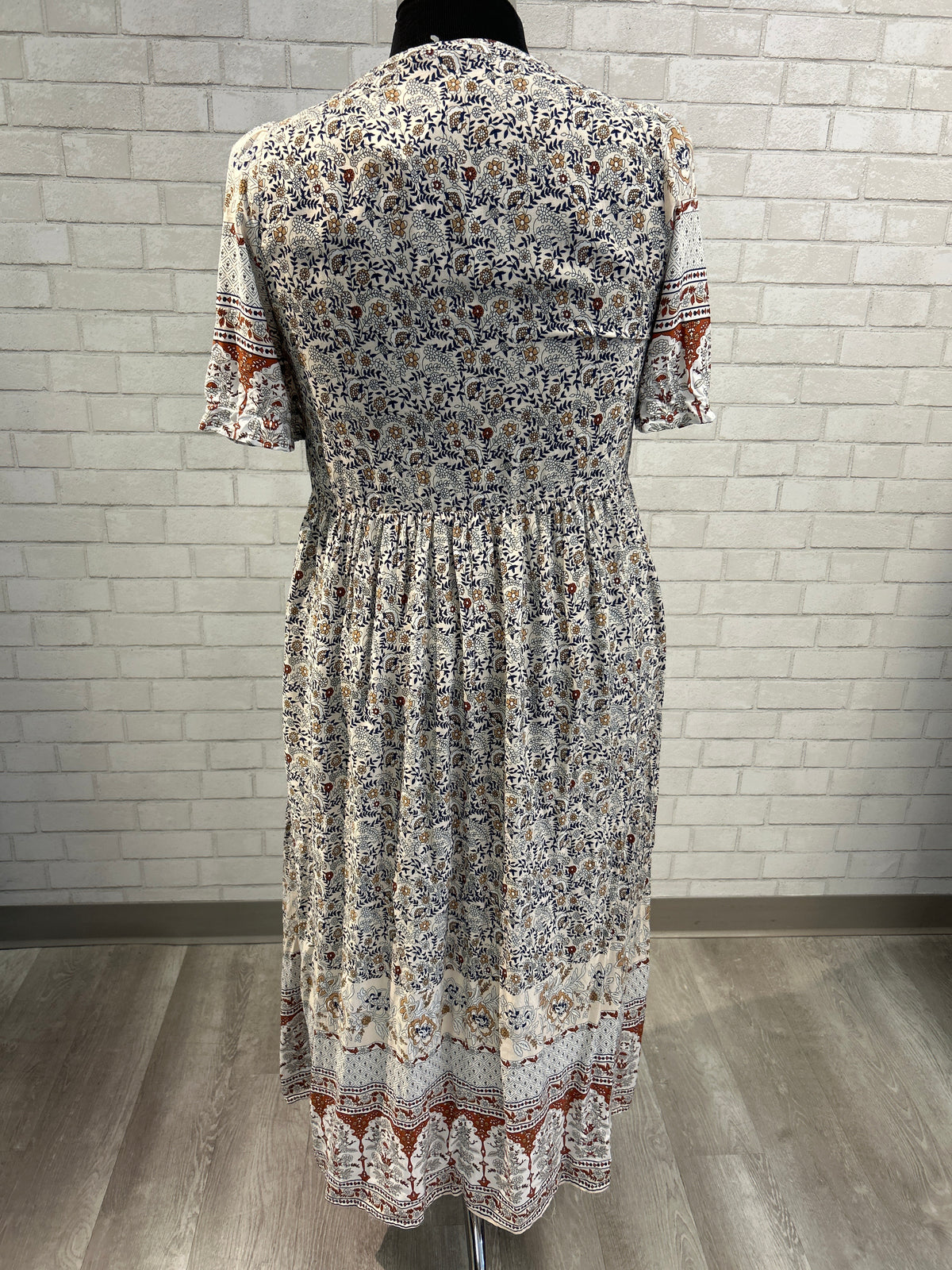Cream/Rust/Navy/Gold Printed Maxi Dress - Bloomchic