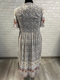 Cream/Rust/Navy/Gold Printed Maxi Dress - Bloomchic