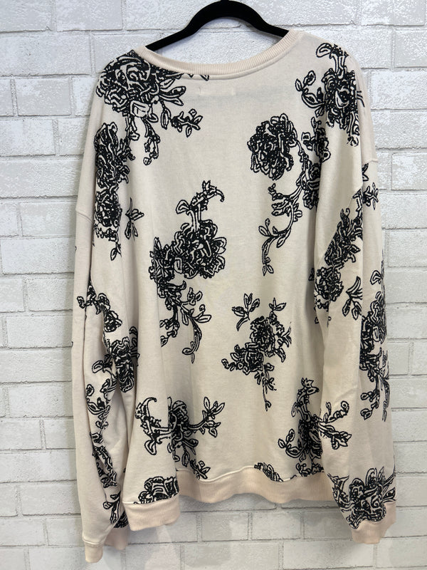Cream/Black Floral Sweatshirt - Free People