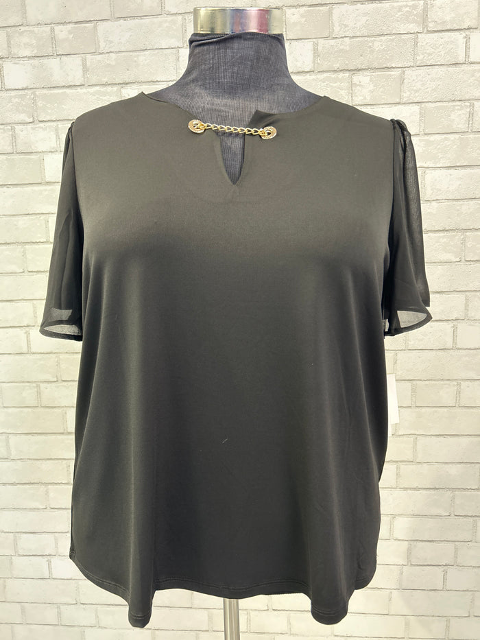 Black w/ Gold Chain Short Sleeve Top - Carmen