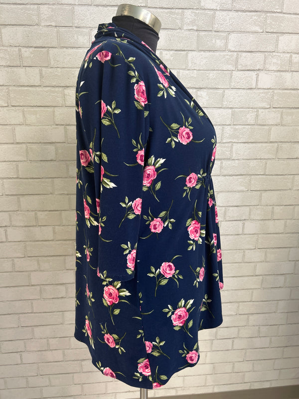 Navy Floral Cardigan - Kiyonna