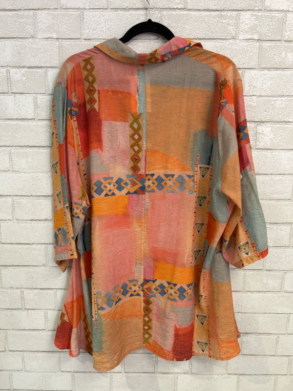 Orange Mix Print Button Down - Radzoli