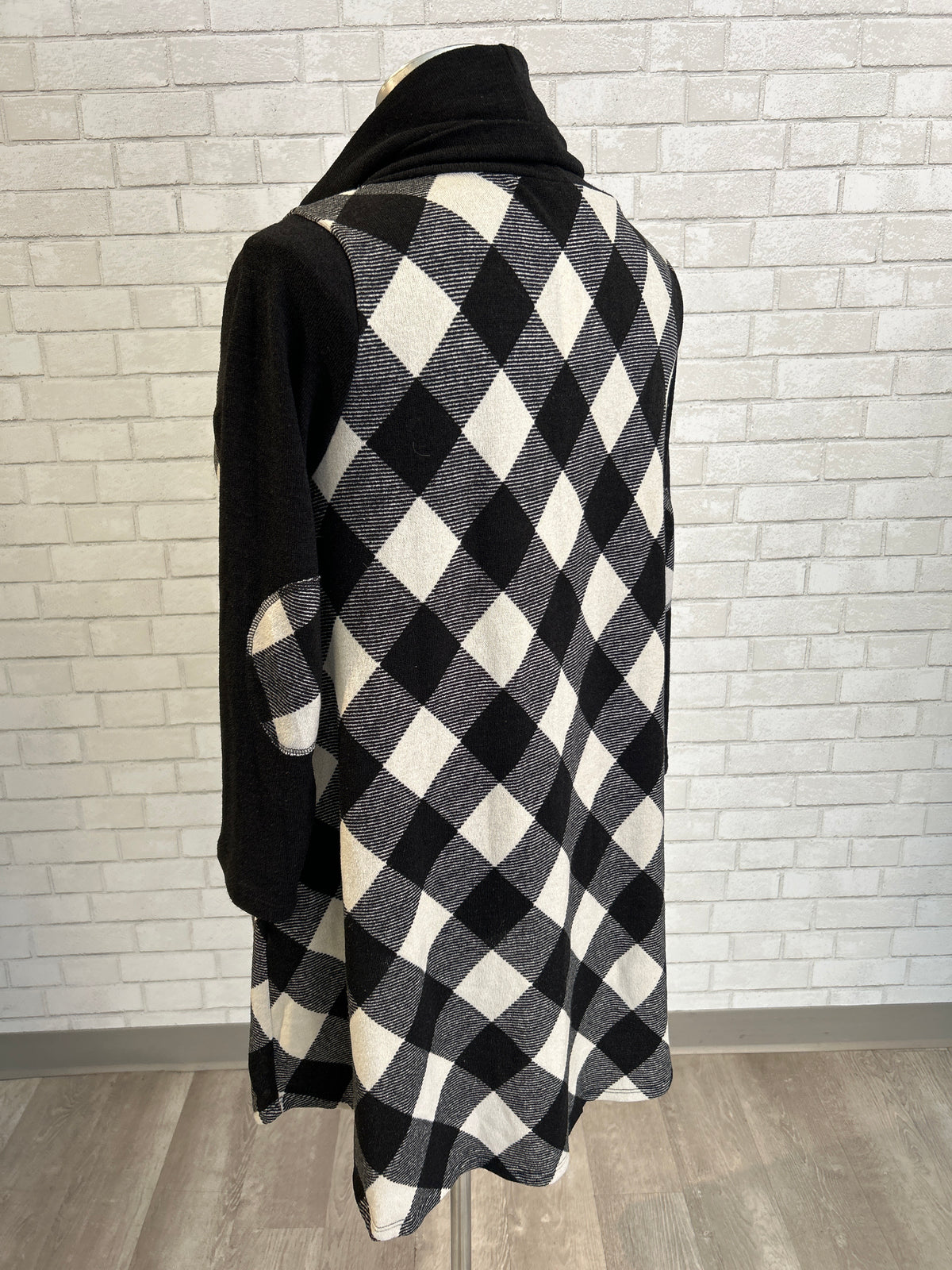 Black/White Plaid Cowl Tunic - Emerald