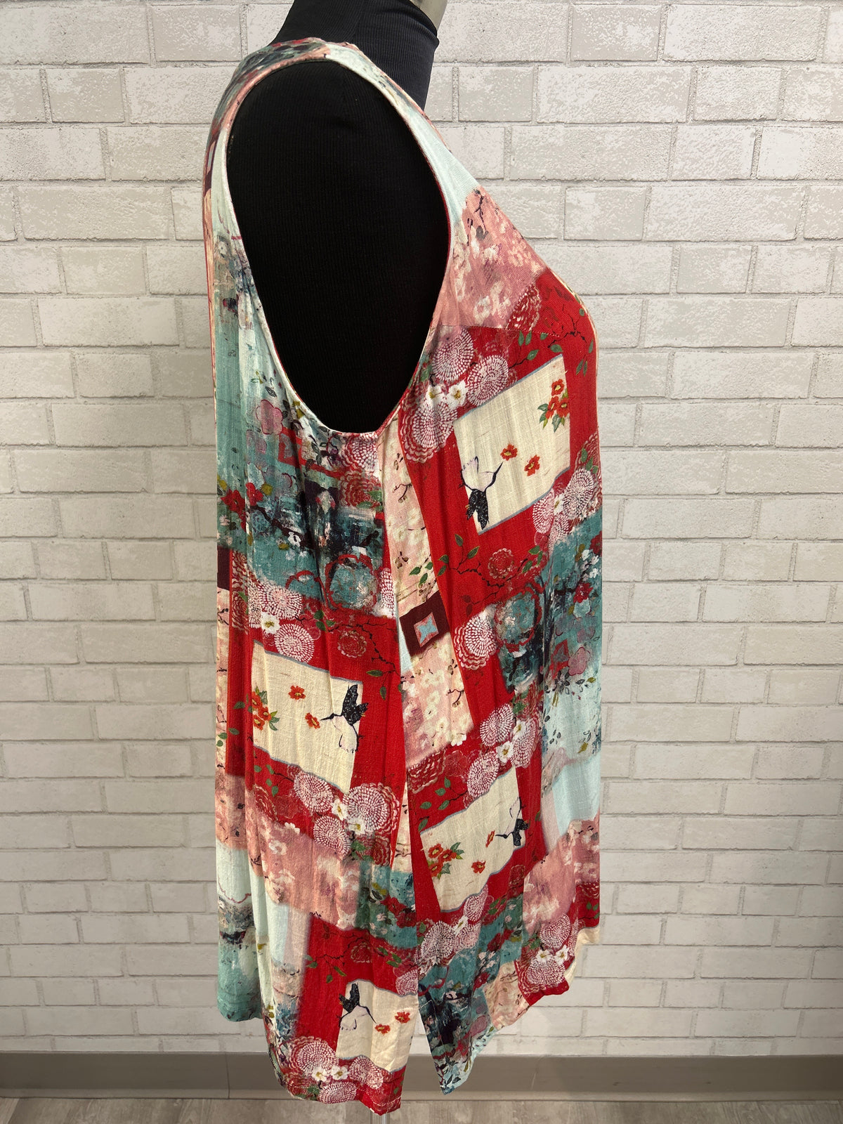 Asian Inspired Printed Linen Blend Tank - Blue Sky