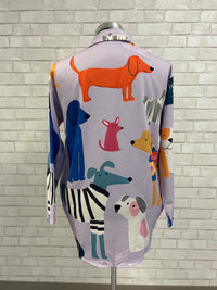 Lavender Dog Print 1/4 Button Up Shirt
