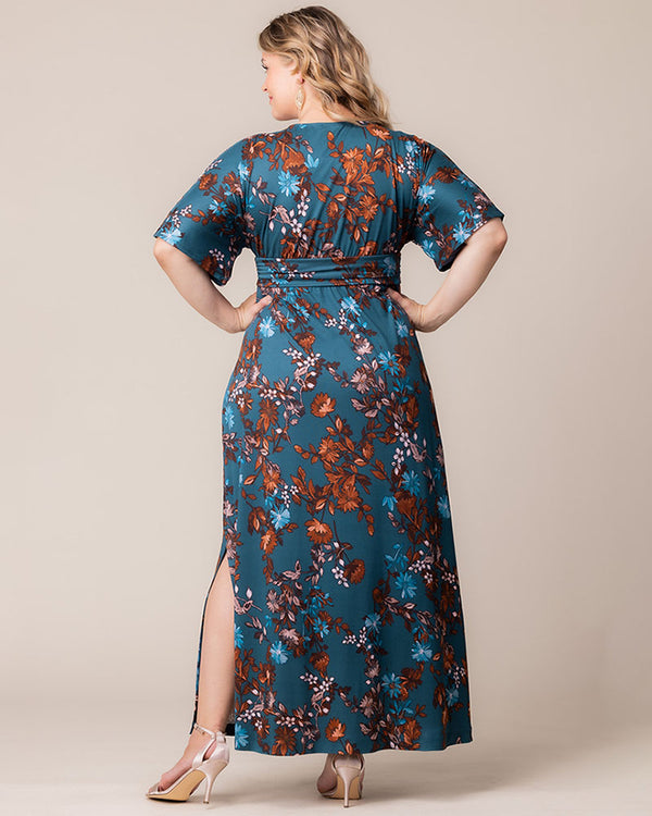 Vienna Kimono Sleeve Maxi Dress | Teal Blue Asters