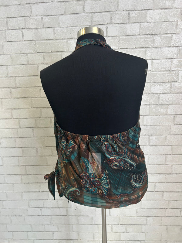 Brown Plaid/Paisley Halter Top - Lane Bryant
