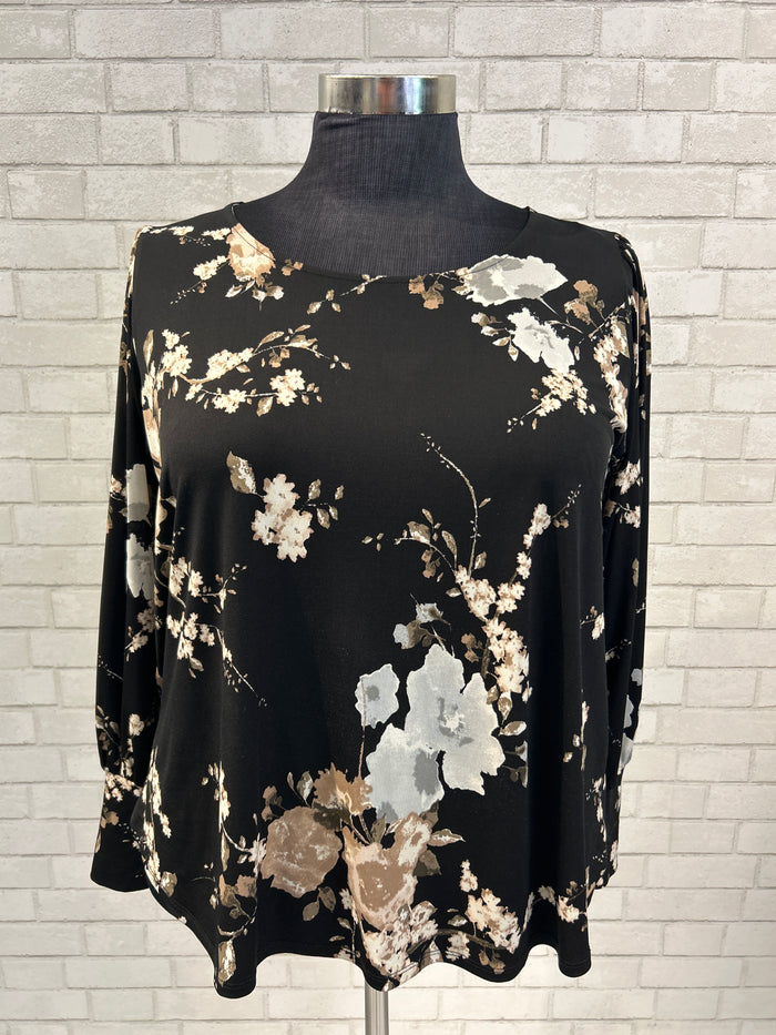 Black Abstract Floral Top - Karen Kane