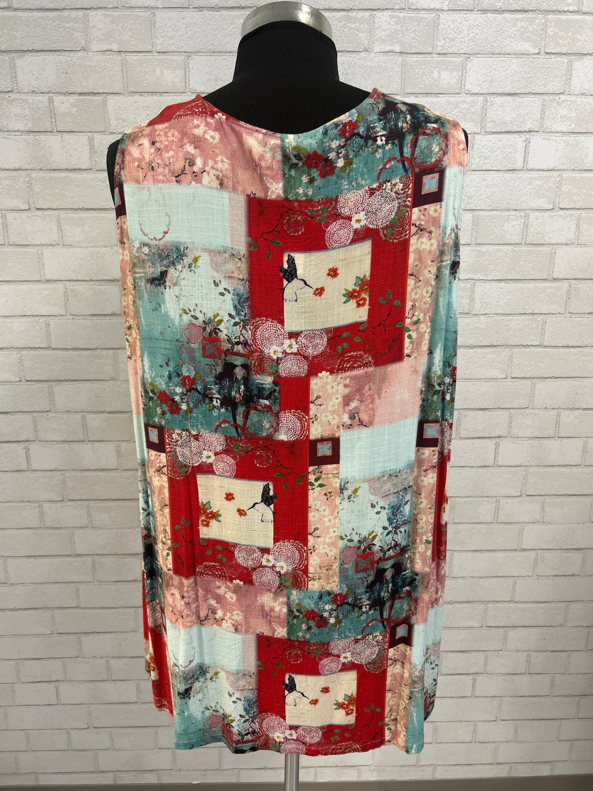 Asian Inspired Printed Linen Blend Tank - Blue Sky