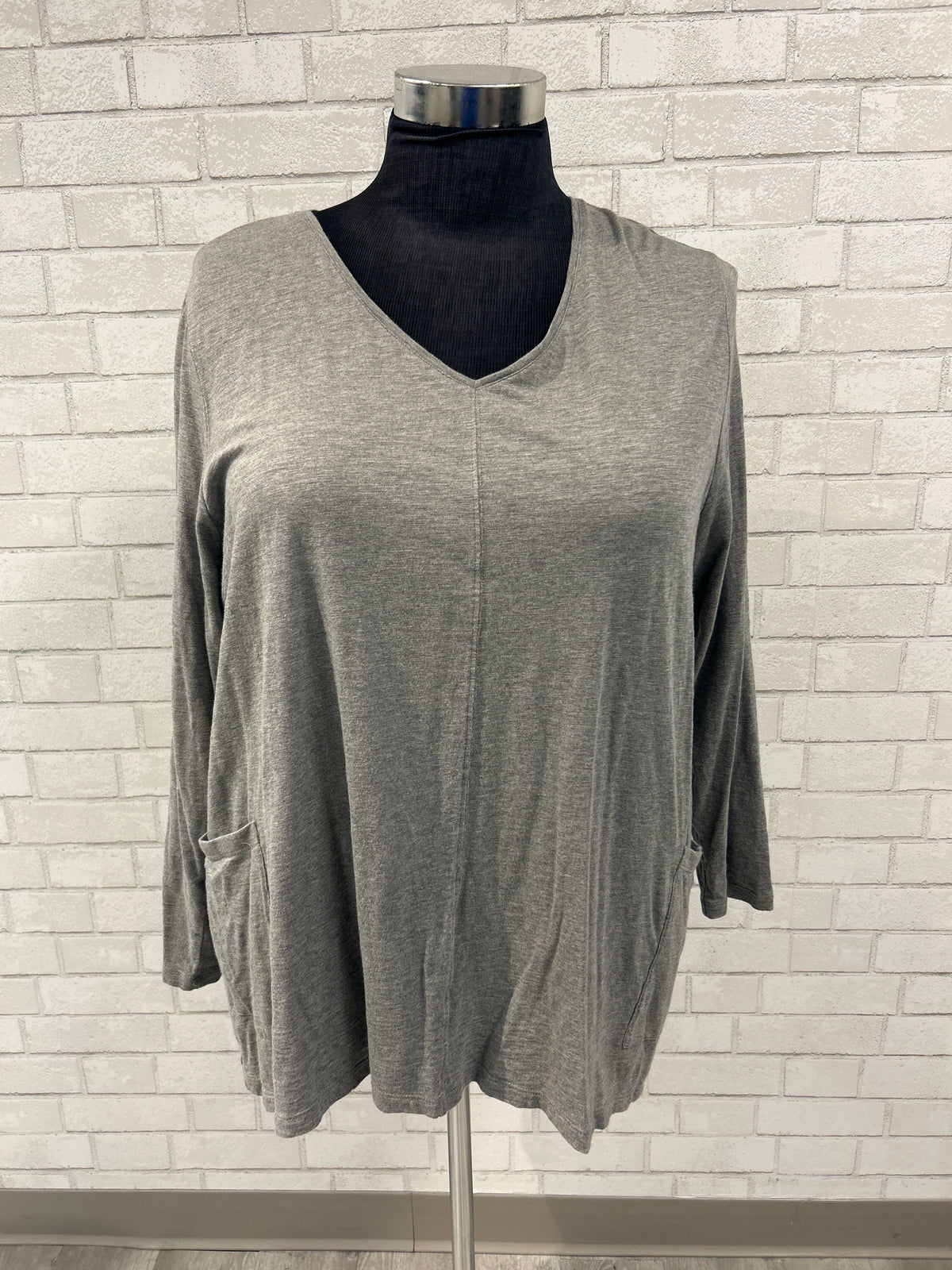 Grey V-Neck Top - J.Jill
