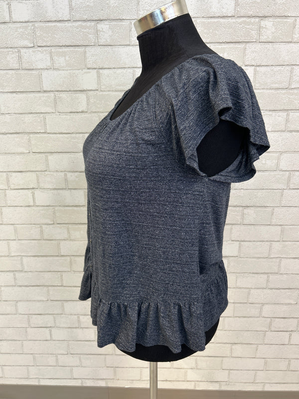 Navy Ruffle Sleeve Top - Lucky Brand