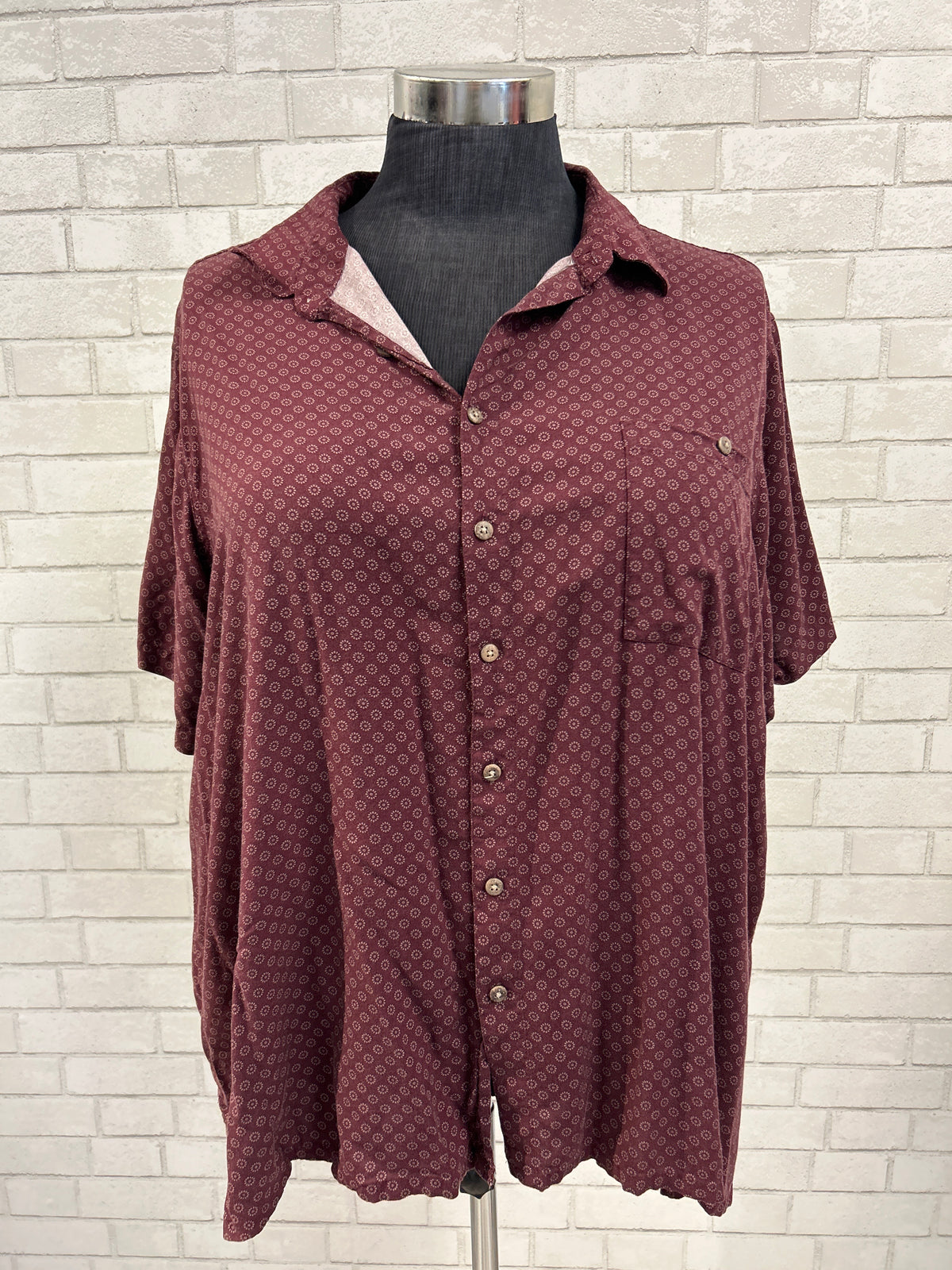 Burgundy Short Sleeve Button Up - Batik Bay